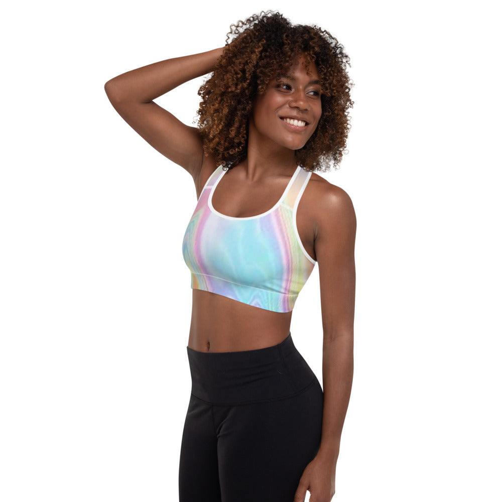 Rainbow Ombre Sports Bra, Colorful Premium Women's Padded Bra